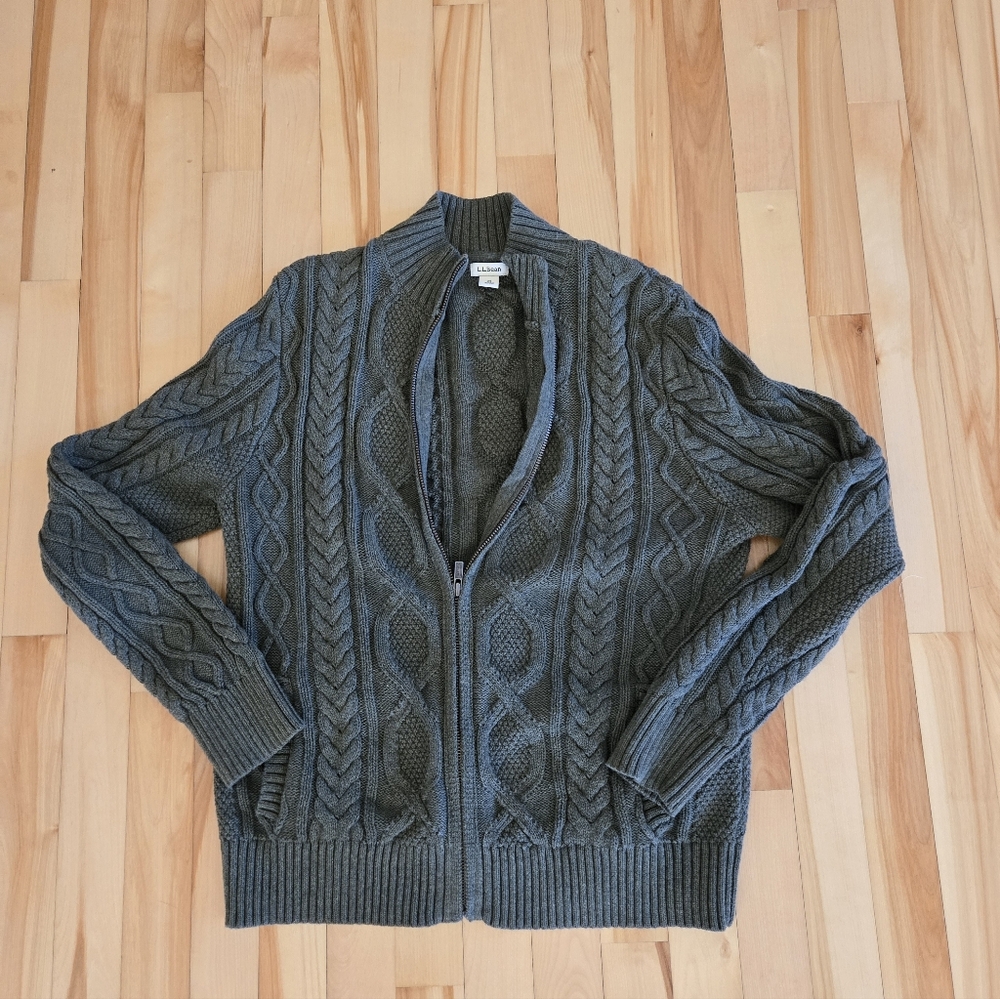Womens Cable Knit Sweater Size Green Zip Up Medium